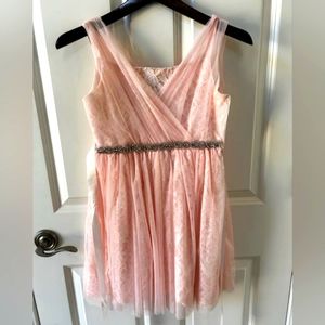Girls Pink Short Dress with Beading, Size 14